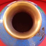 Chinese enamelled vase on copper on a base. Shades of blue.