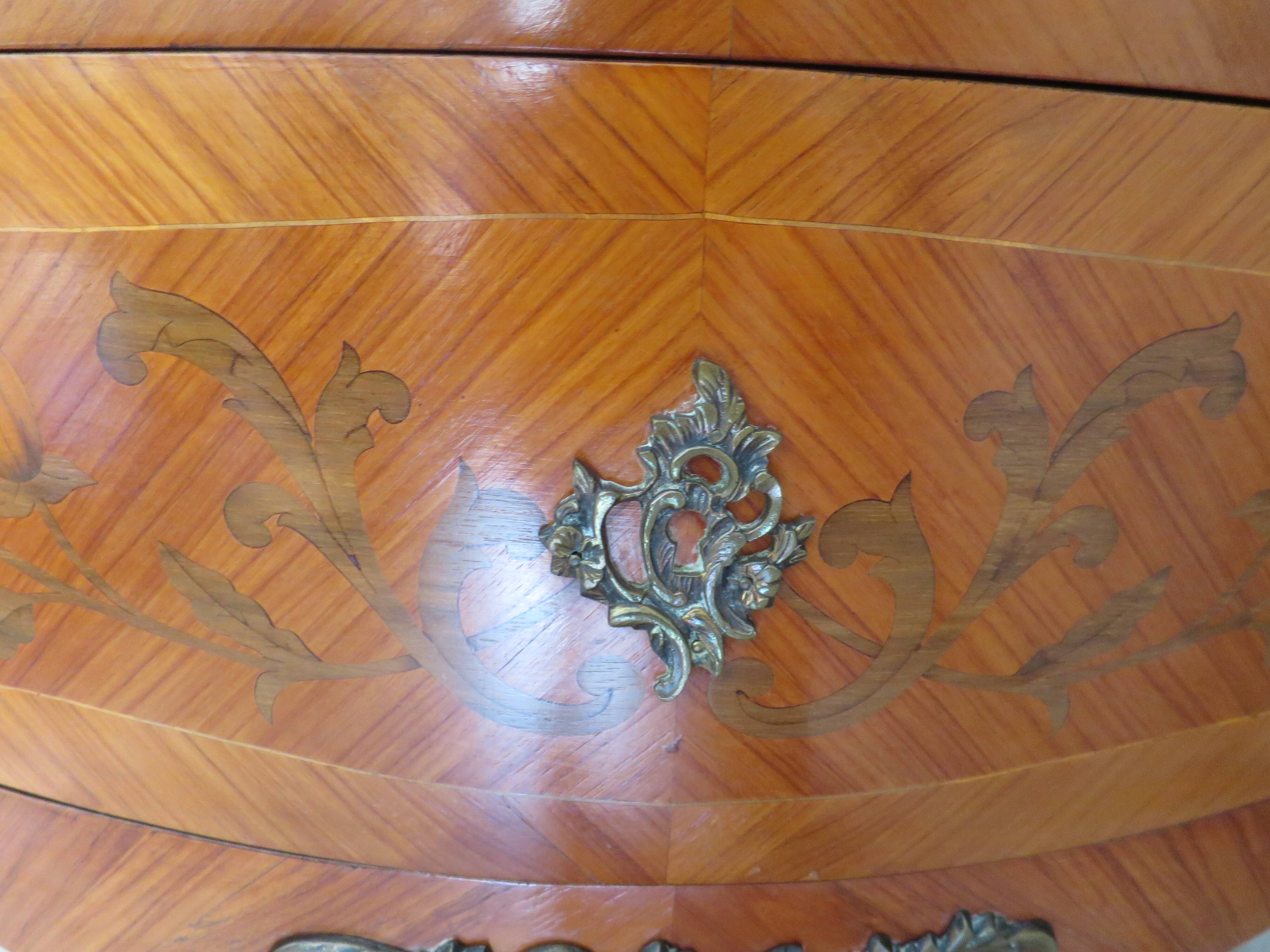 Louis XV commode - 2 drawers - floral marquetry - bronze ornament - 1950