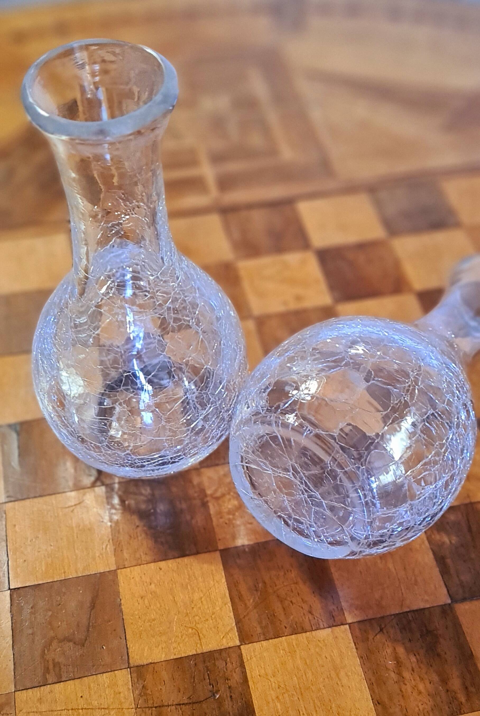 2 cracked glass carafes