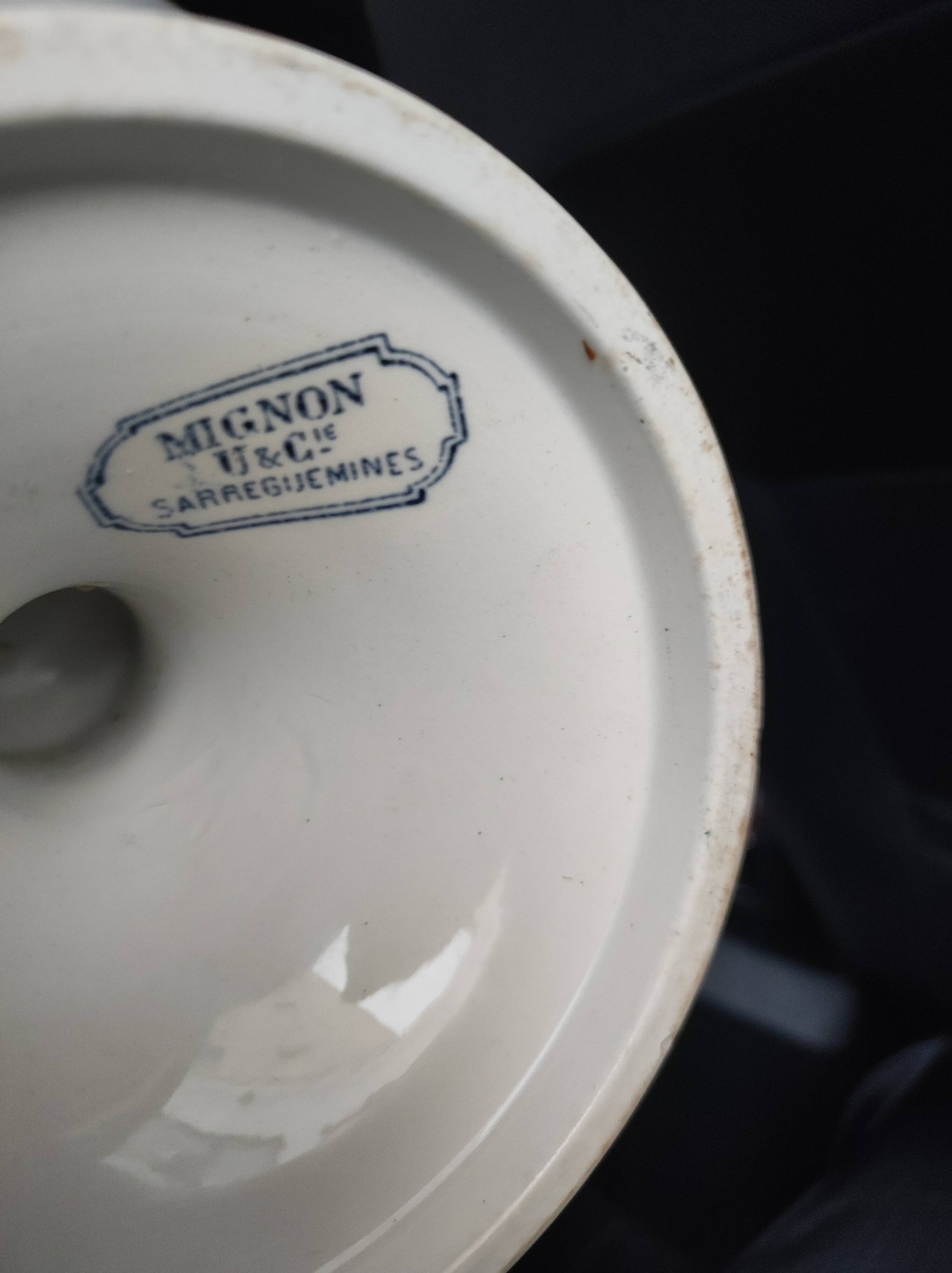Old footed bowl Sarreguemines Mignon blue faience vintage