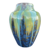 Vase en grès à glaçures anis et bleu cobalt Pierrefonds Art déco