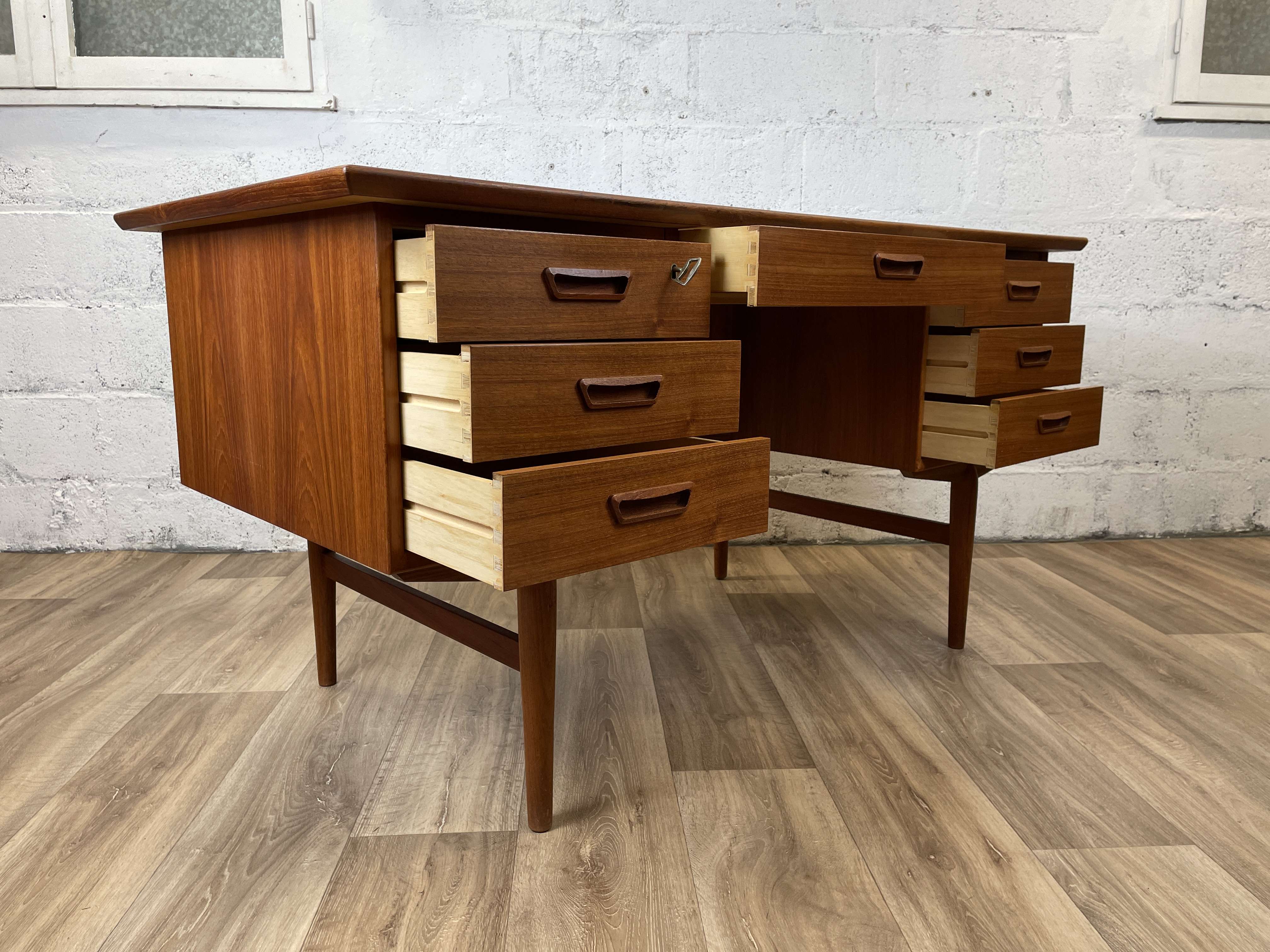 Vintage Scandinavian double-sided teak desk, 60s