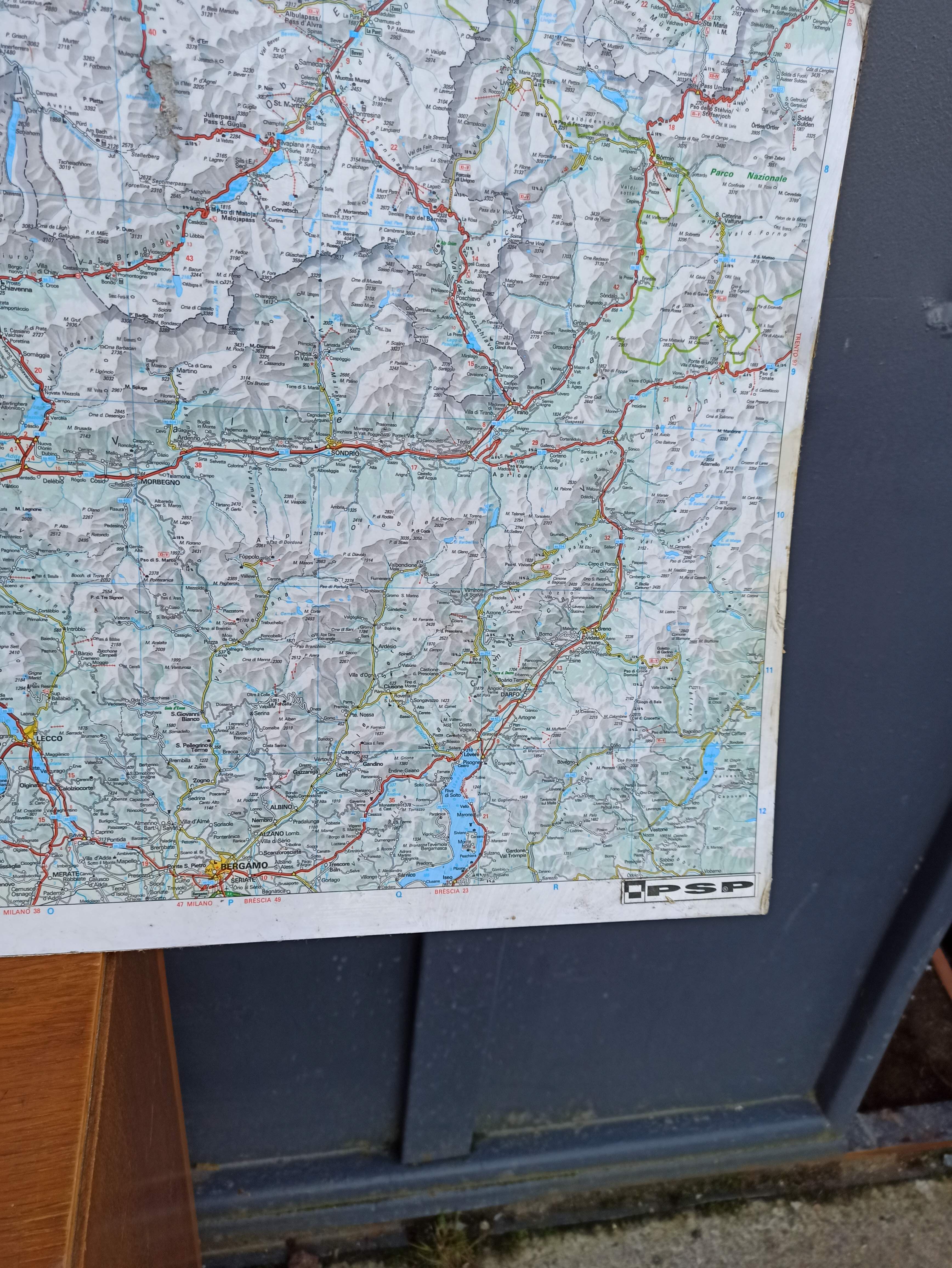 Very large Swiss road map on tole - 126 x 86.5 cm