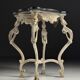 French side table hand-carved wood with marble top