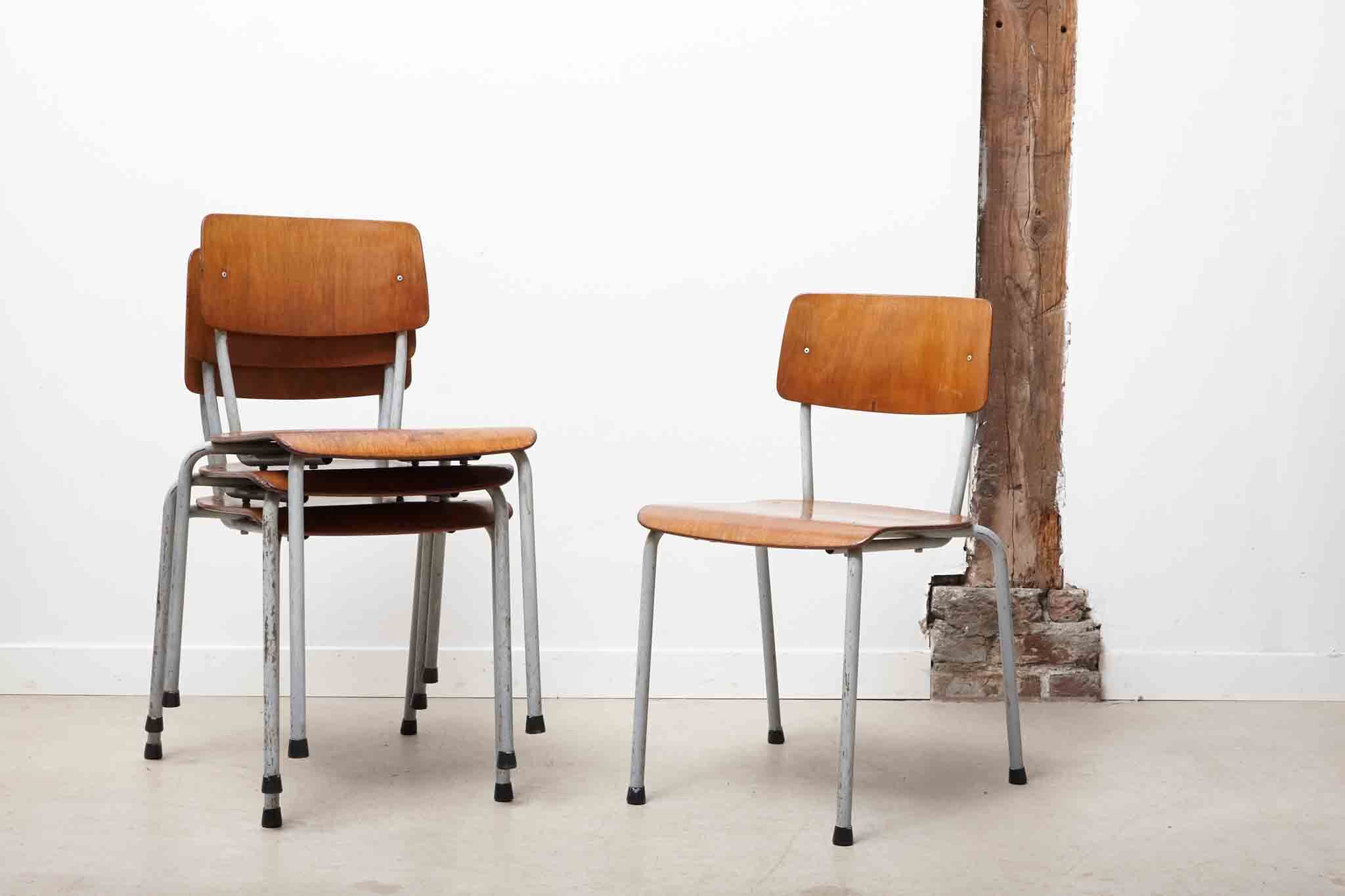 Stackable school chair, oak and grey colour