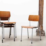 Stackable school chair, oak and grey colour
