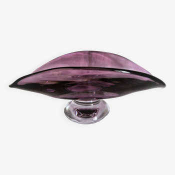 Art Deco style pedestal centerpiece in thick crystal by Val Saint Lambert, 1970s