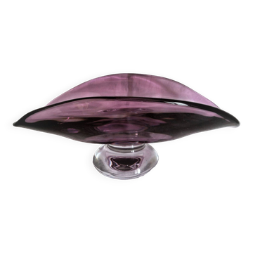 Art Deco style pedestal centrepiece in thick crystal from Val Saint Lambert, 1970s.