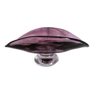 Art Deco style pedestal centerpiece in thick crystal by Val Saint Lambert, 1970s