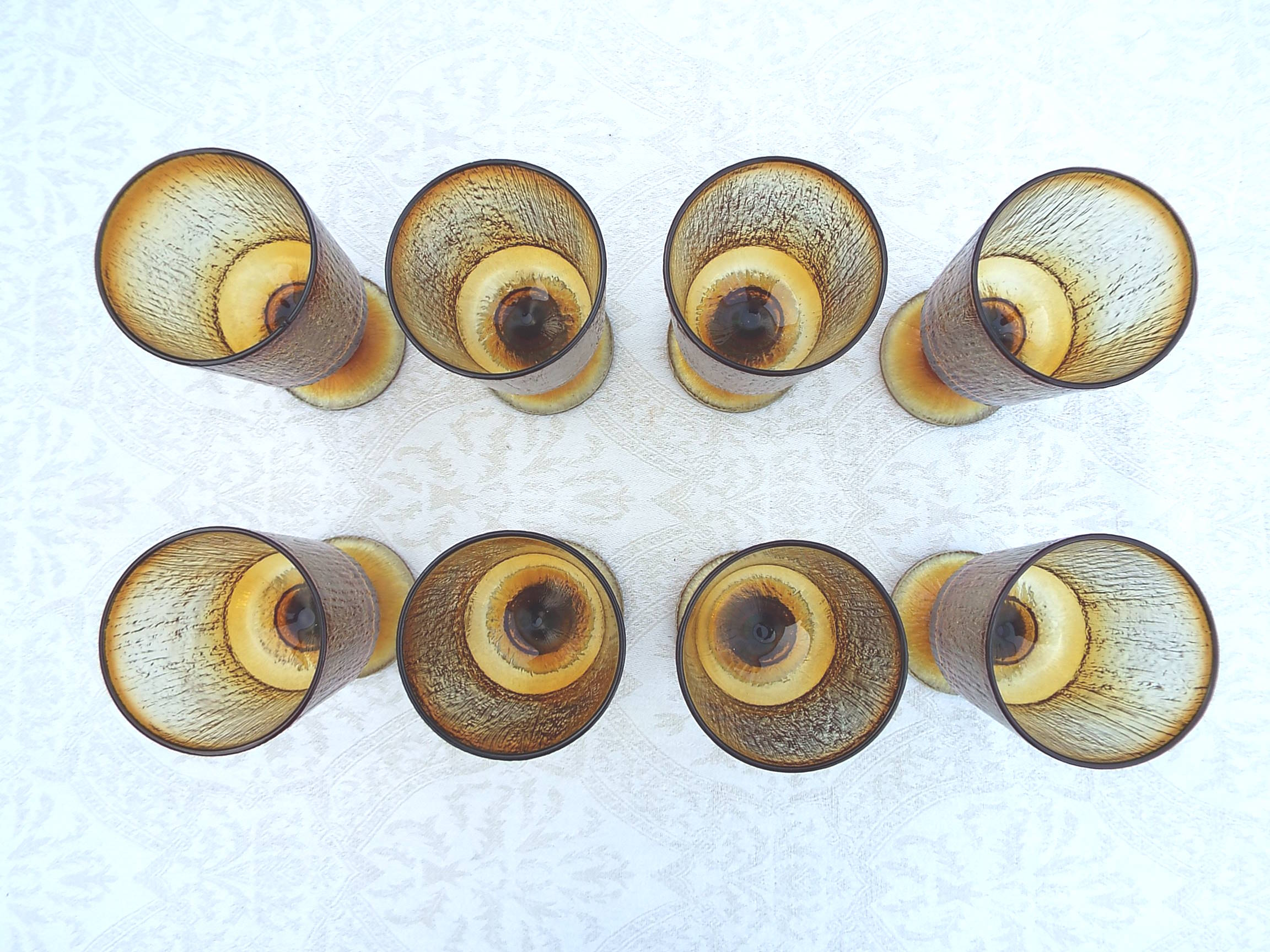 8 amber stemmed glasses