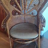 Emmanuelle rattan armchair, Peacock model, 1970