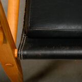 Kaare Klint Safari Chair in Black Leather and Ash for Rud Rasmussen, Denmark