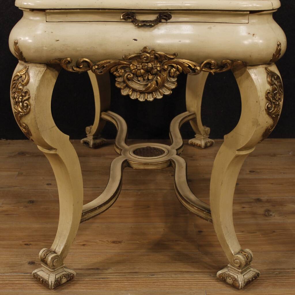 Table in lacquered and gilded wood with marble top
