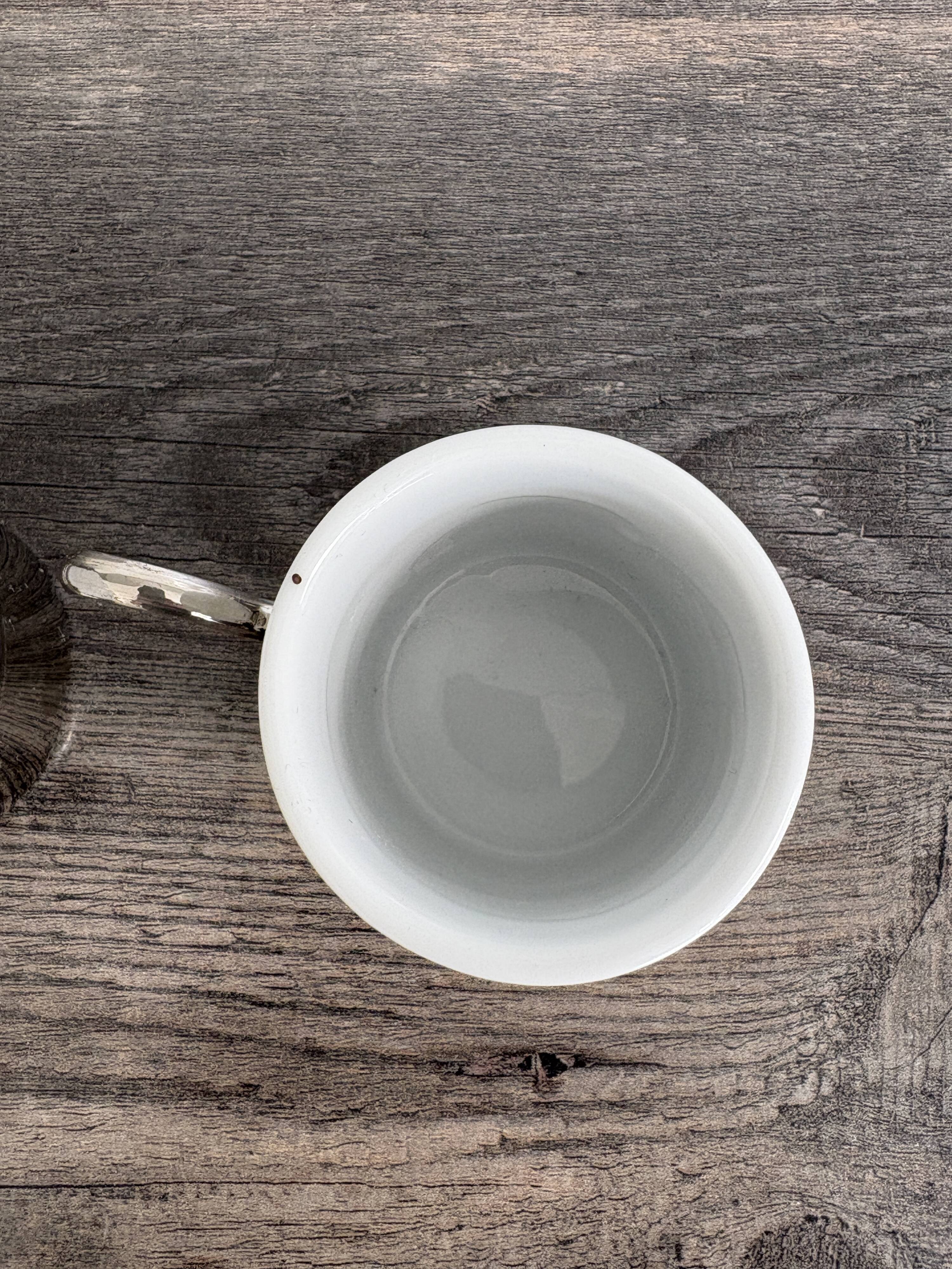 Set of 2 vintage porcelain cups with silver metal stand