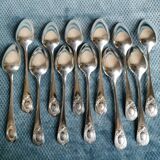 Twelve small Christofle spoons in silver metal model with medallion and monogram B C