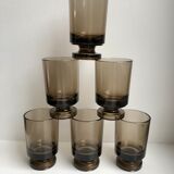 Set of 6 glasses with liqueur in smoked glass design 70s