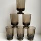 Set of 6 glasses with liqueur in smoked glass design 70s