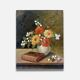 Still life with flowers and a book.