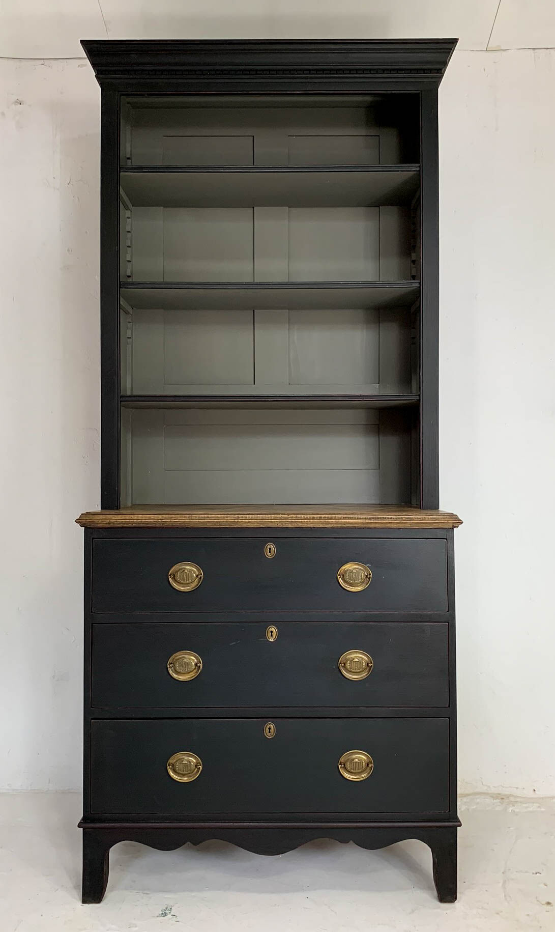 Antique black painted pine bookcase