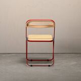 Giancarlo Piretti Plia Folding Chair in Red and Straw for Castelli, Italy