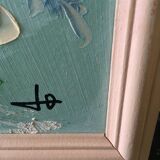 Painting painting in powder pink oil, blue-green