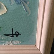 Painting painting in powder pink oil, blue-green