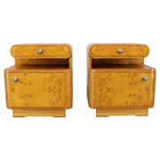 Pair of Art Deco burl wood nightstands, Czechoslovakia, 1940s