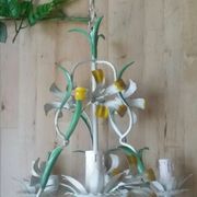 Lustre vintage tôle peinte à fleurs