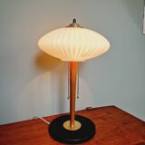 Large Scandinavian table lamp in white opaline glass and teak