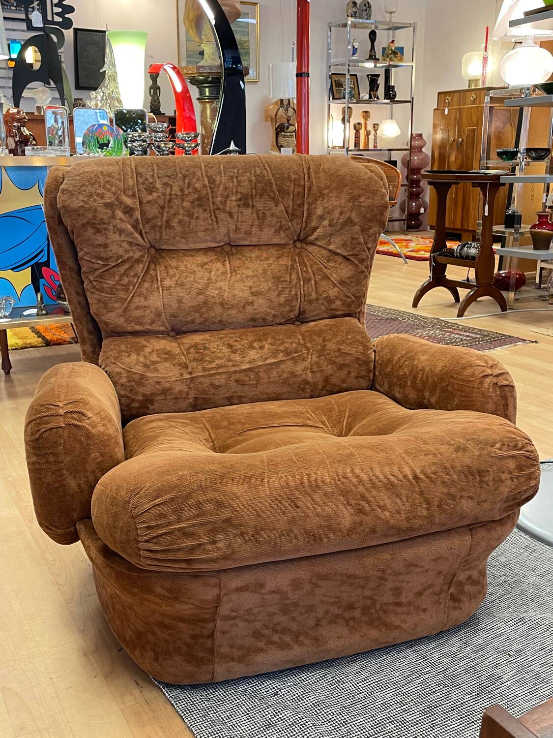 Brown velvet armchair, space age, 70s