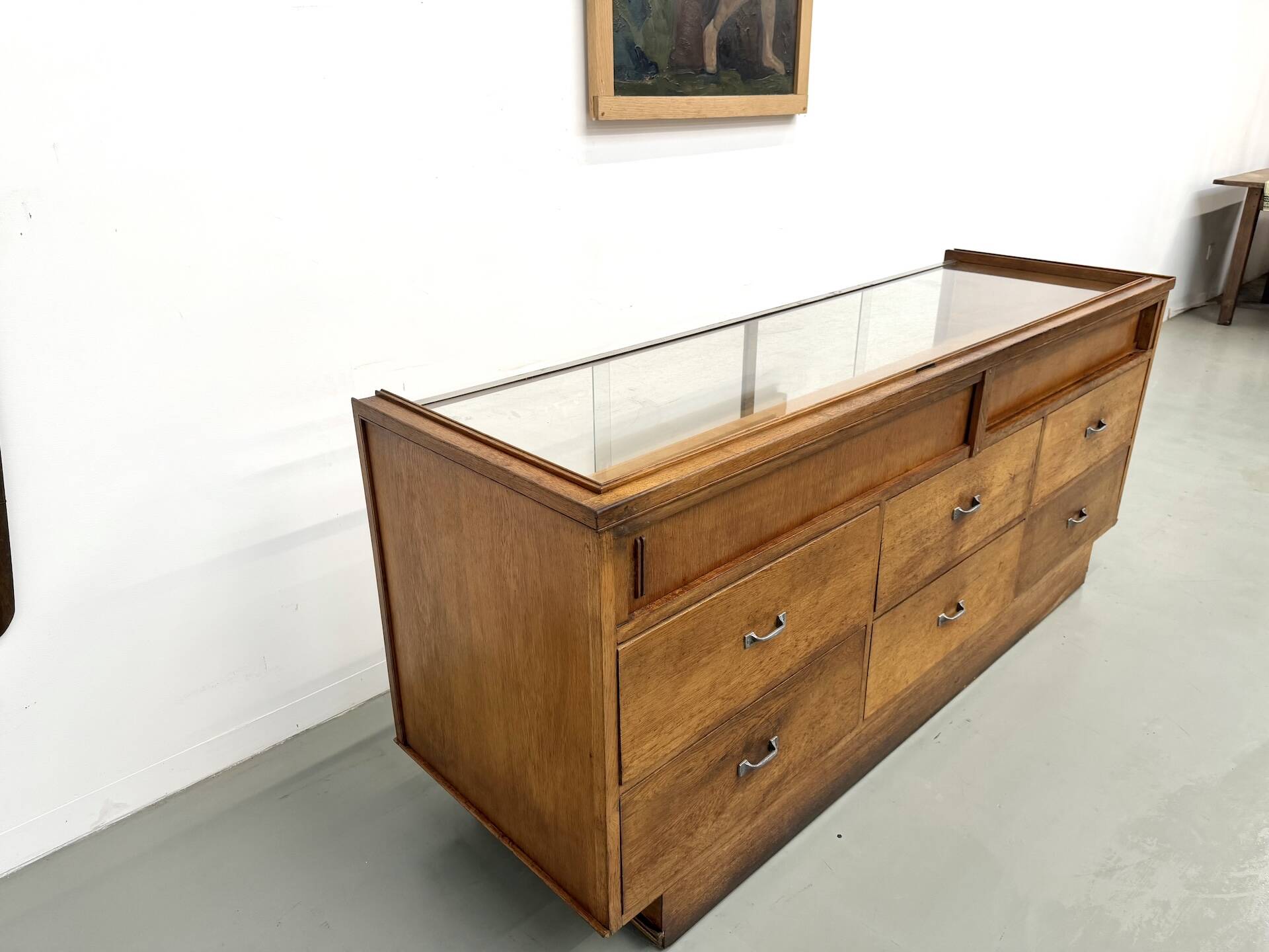 Vintage Siegel Paris workbench in oak and glass – 1950