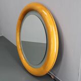 1970s Italian Round Mirror in Wooden Frame with Light