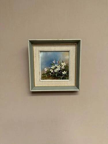 Mid-Century Oil on Panel “Flowers” by G. Sigrand, Vintage & Framed 24 × 24 cm