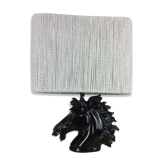 Horsehead lamp and wool lampshade, black resin