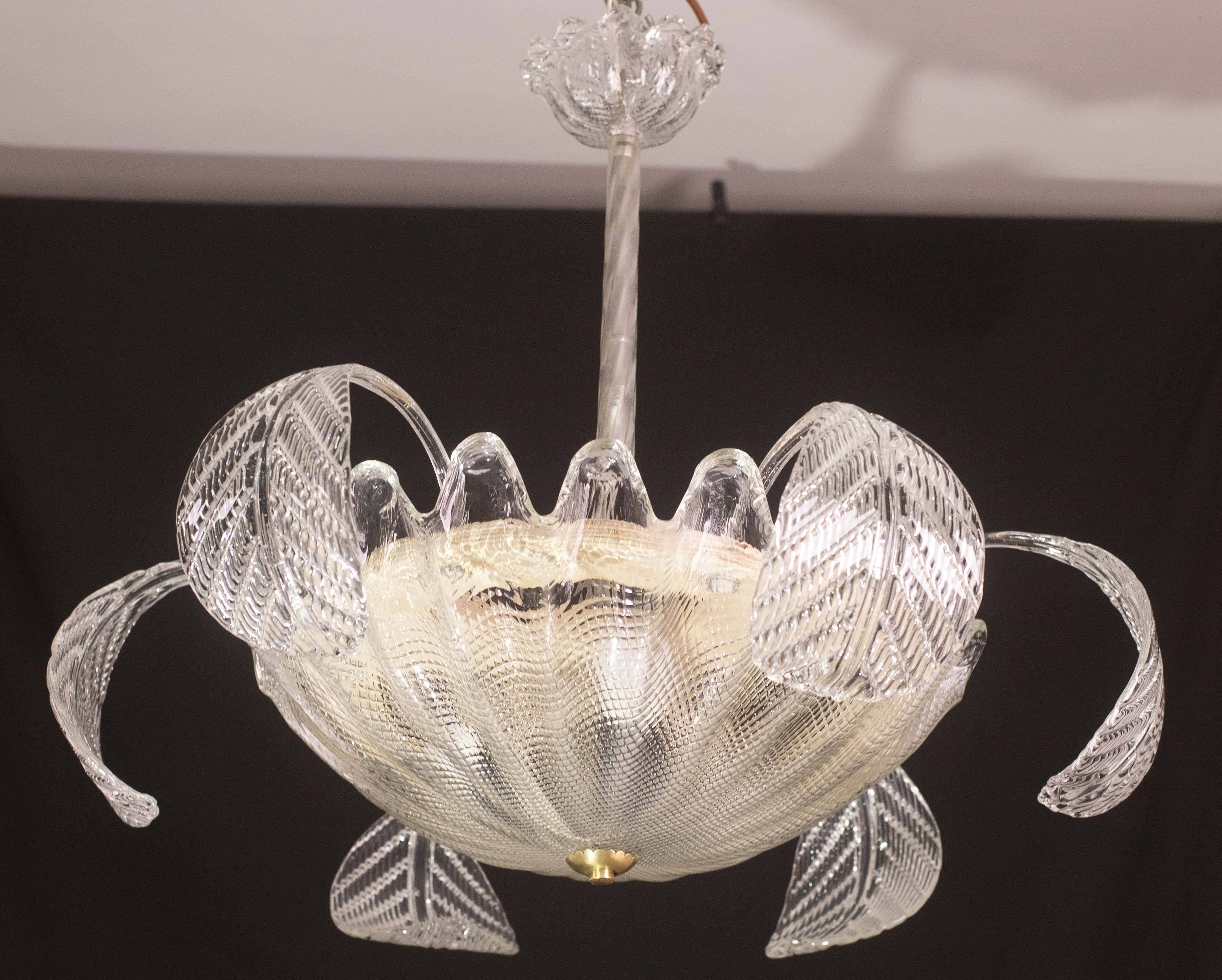 Charming Art Decò, Barovier & Toso Chandelier, Murano Glass, 1950s