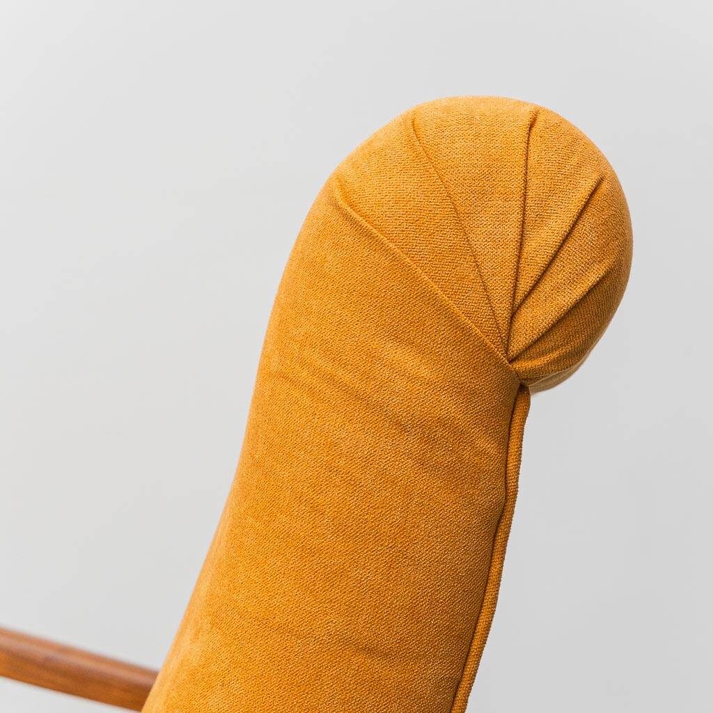 Scandinavian vintage armchair in orange fabric and wood, 1960s modernism