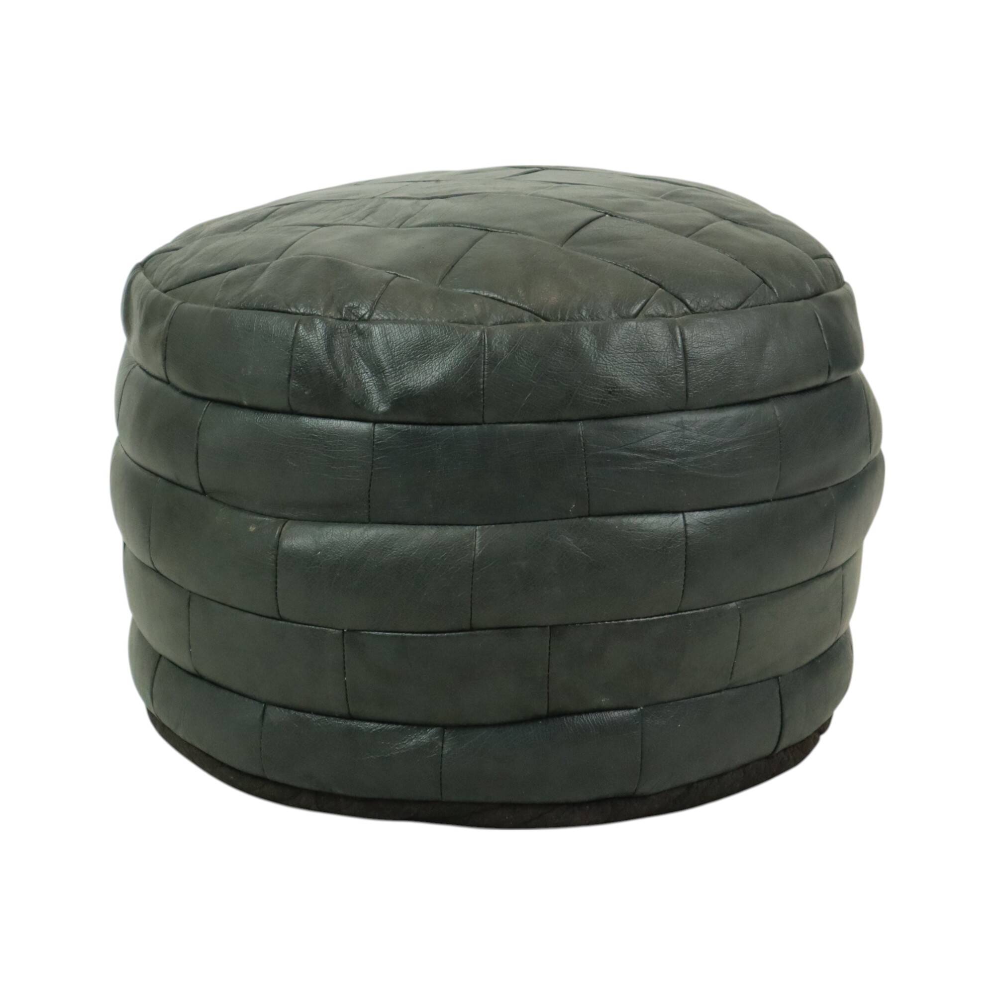 Vintage Round Pouf Patchwork Patchwork Faux Leather 49cm