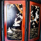 Early 20th century 4 panel room divider folding screen with 3d birds
