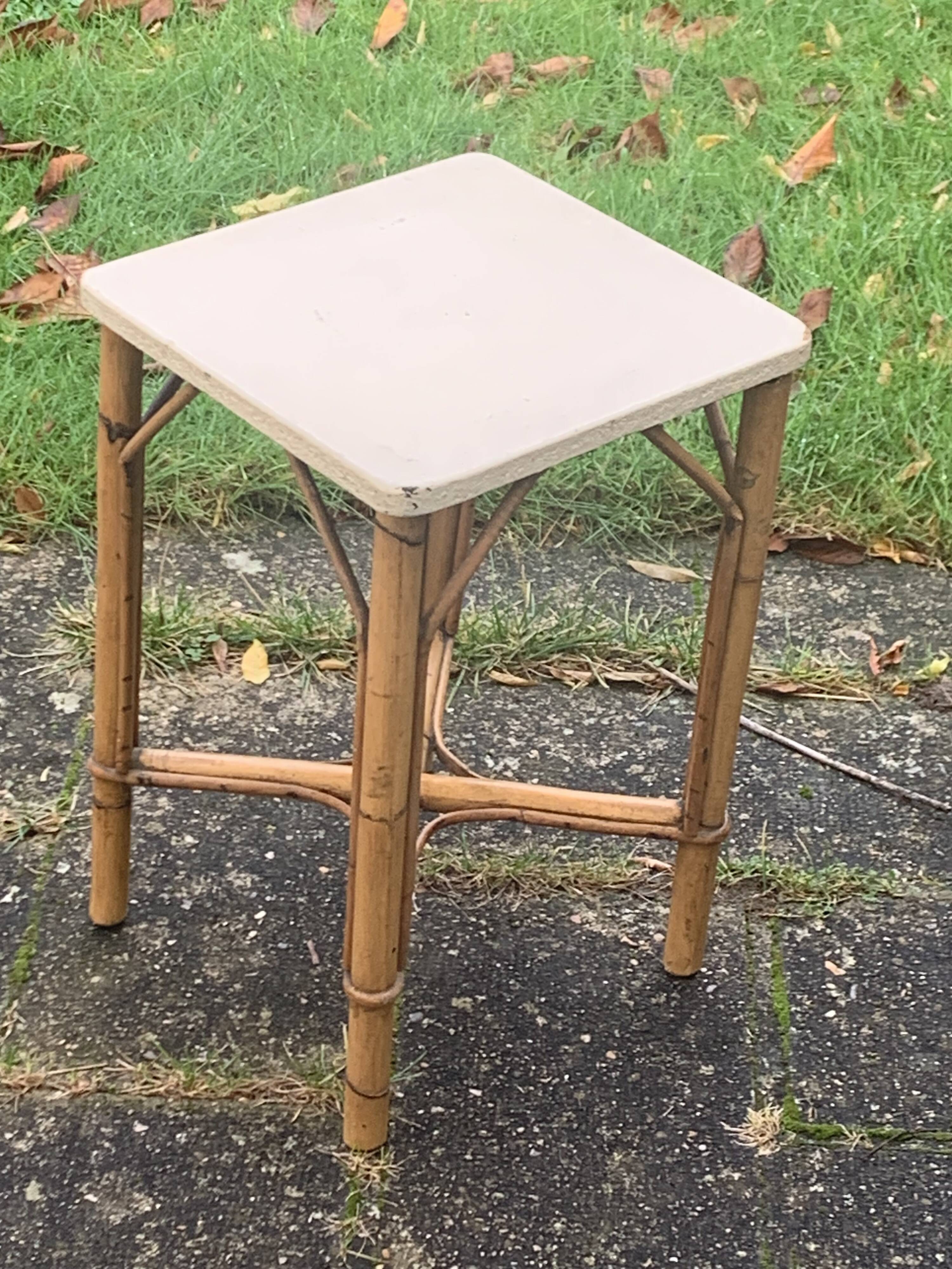 Vintage rattan and wicker side table, bedside table, side table