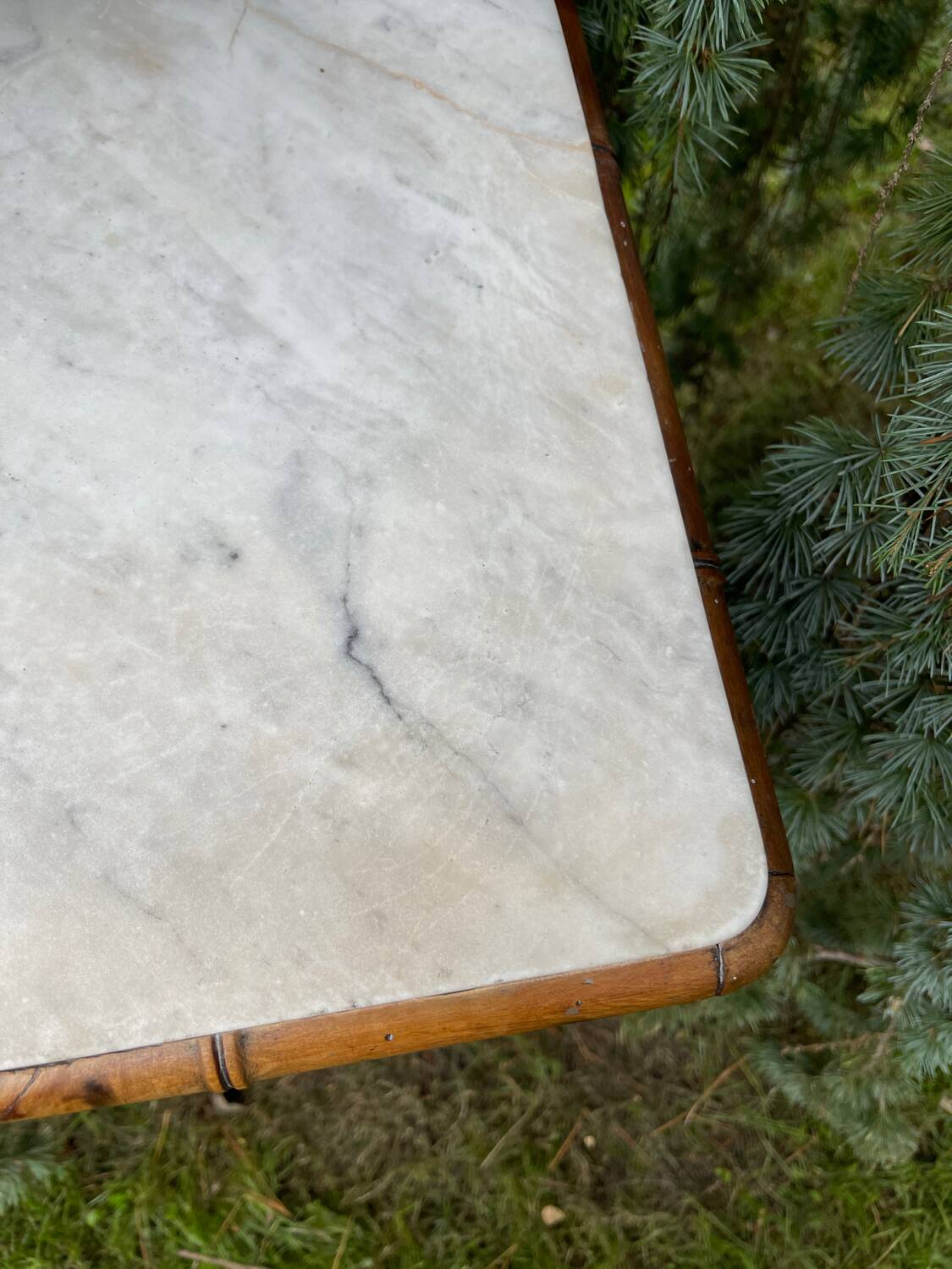Bamboo and marble bedside table