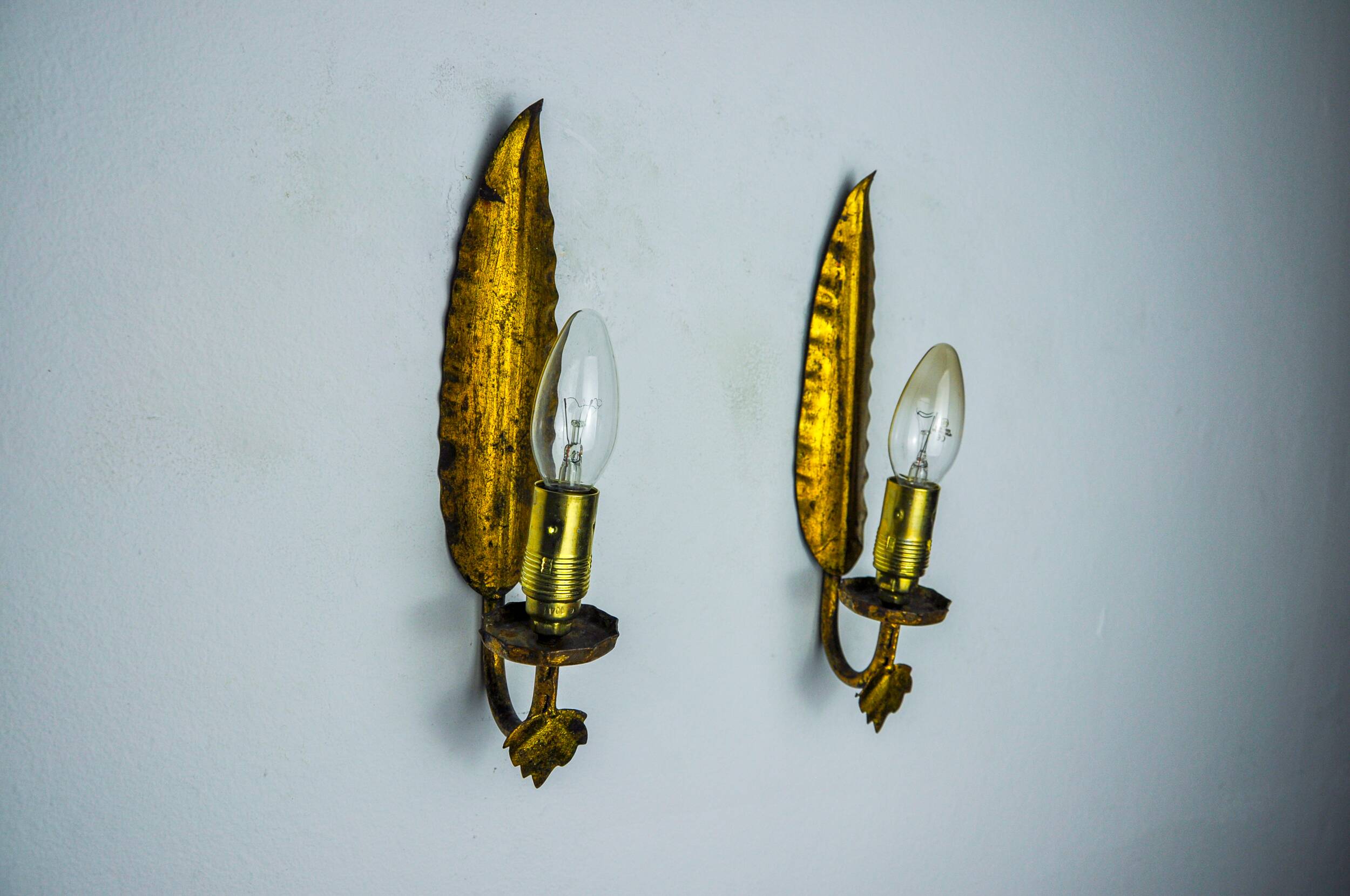 Pair of "leaf" wall lights by Ferro Arte, Spain, 1960