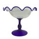 Vintage footed coupe in opaline white and cobalt blue blown glass –