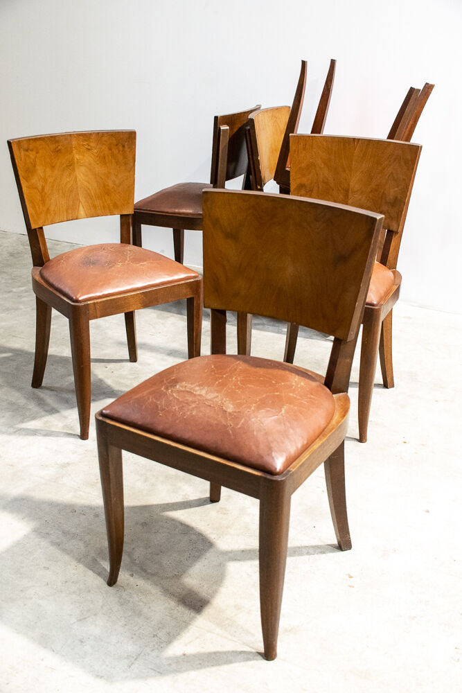 Set de six chaises cuir art déco France 1930