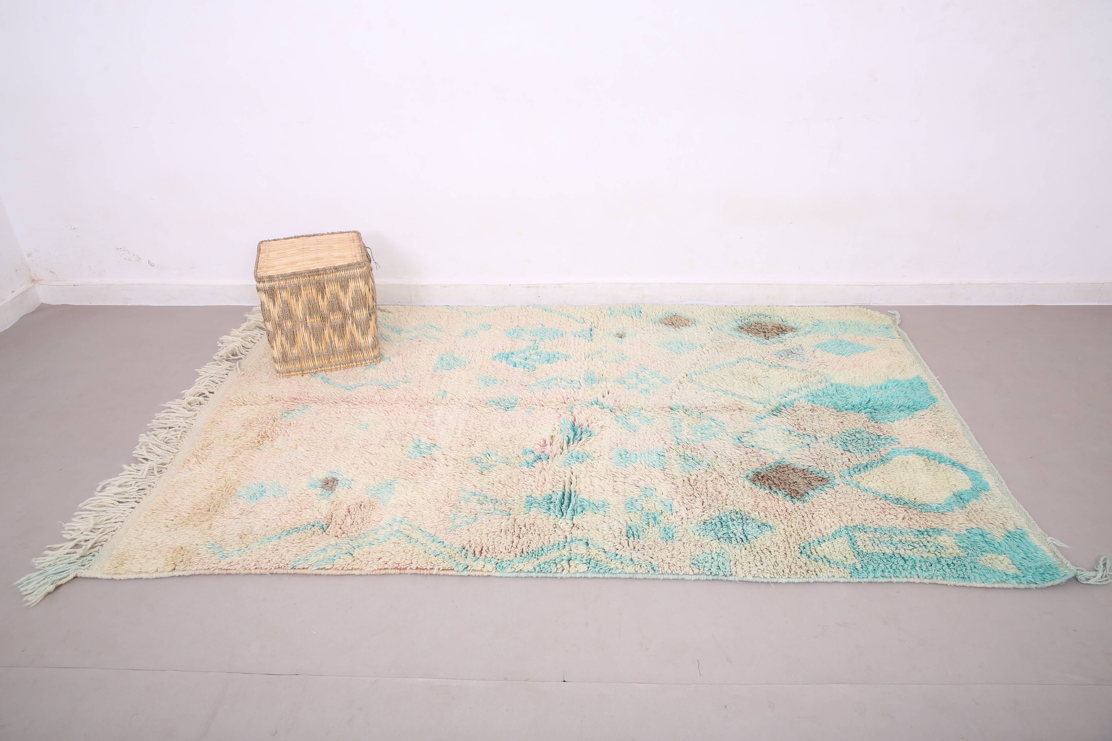 Turquoise Vintage Boujaad Rug 158 cm x 262 cm - Moroccan Wool rug Handmade