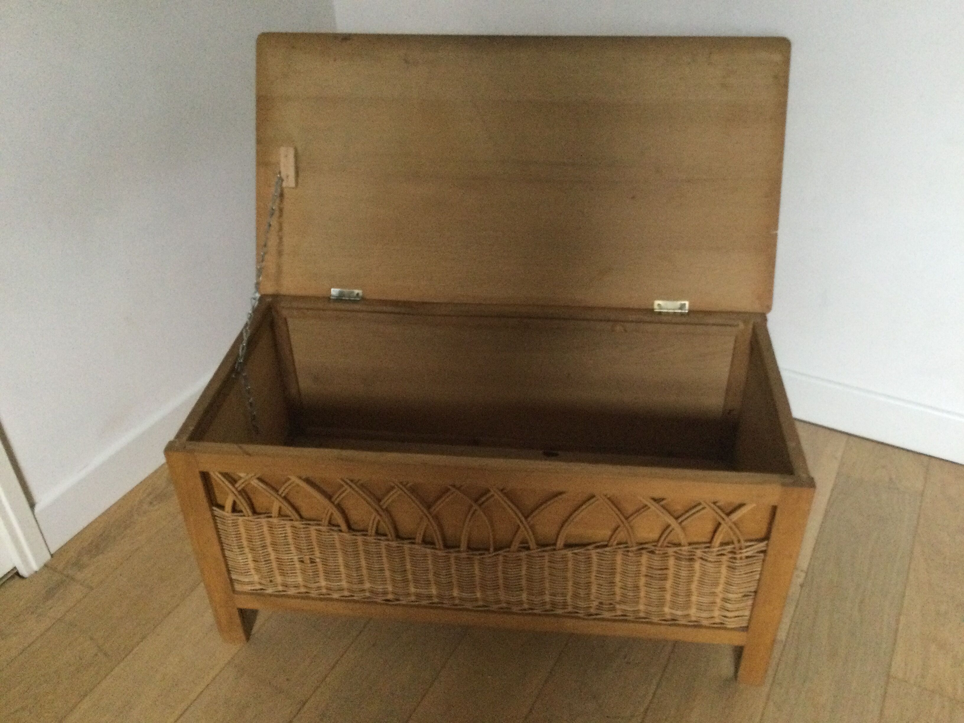 Vintage wood and rattan chest
