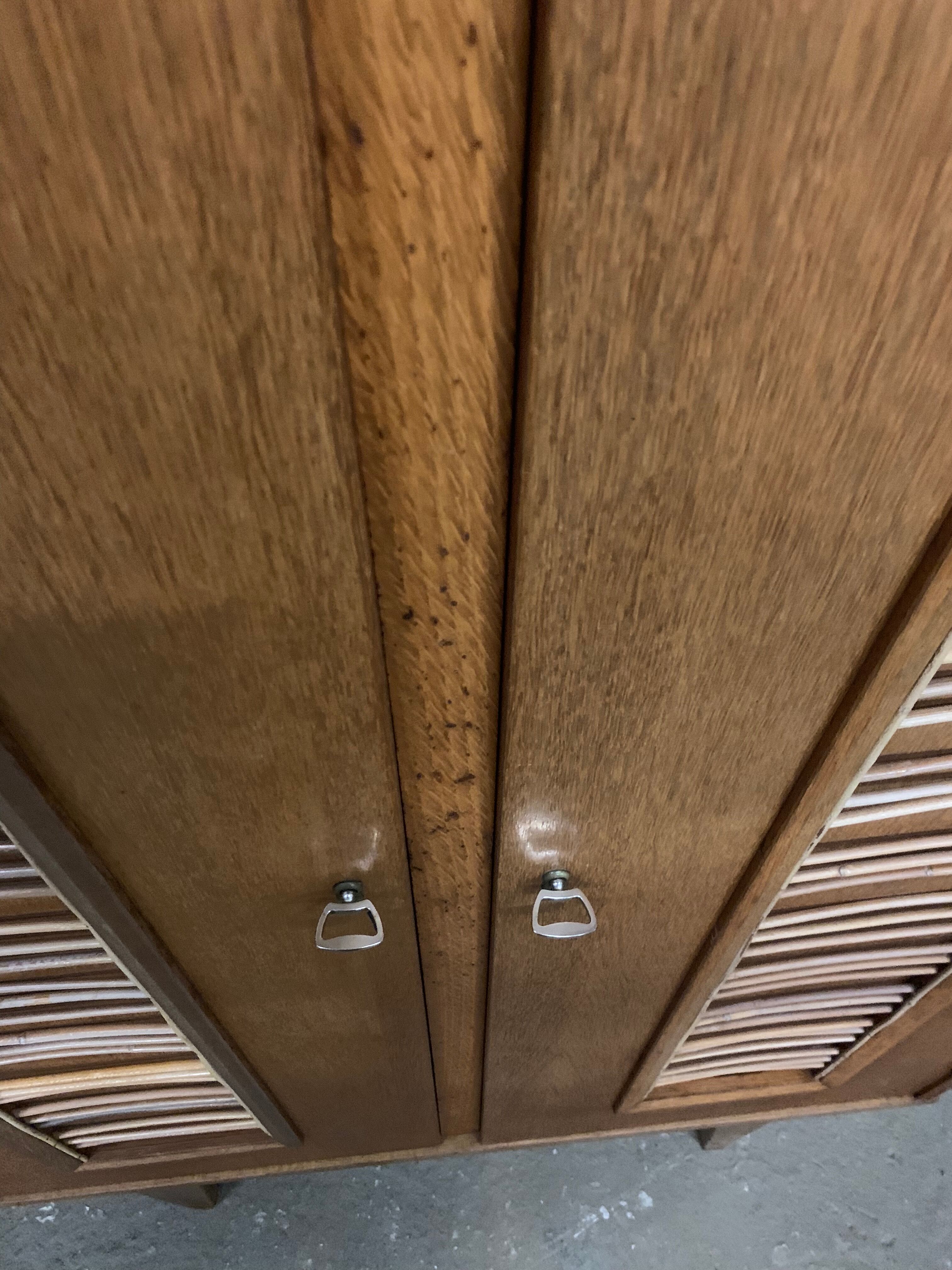 Vintage oak and rattan cabinet 1960