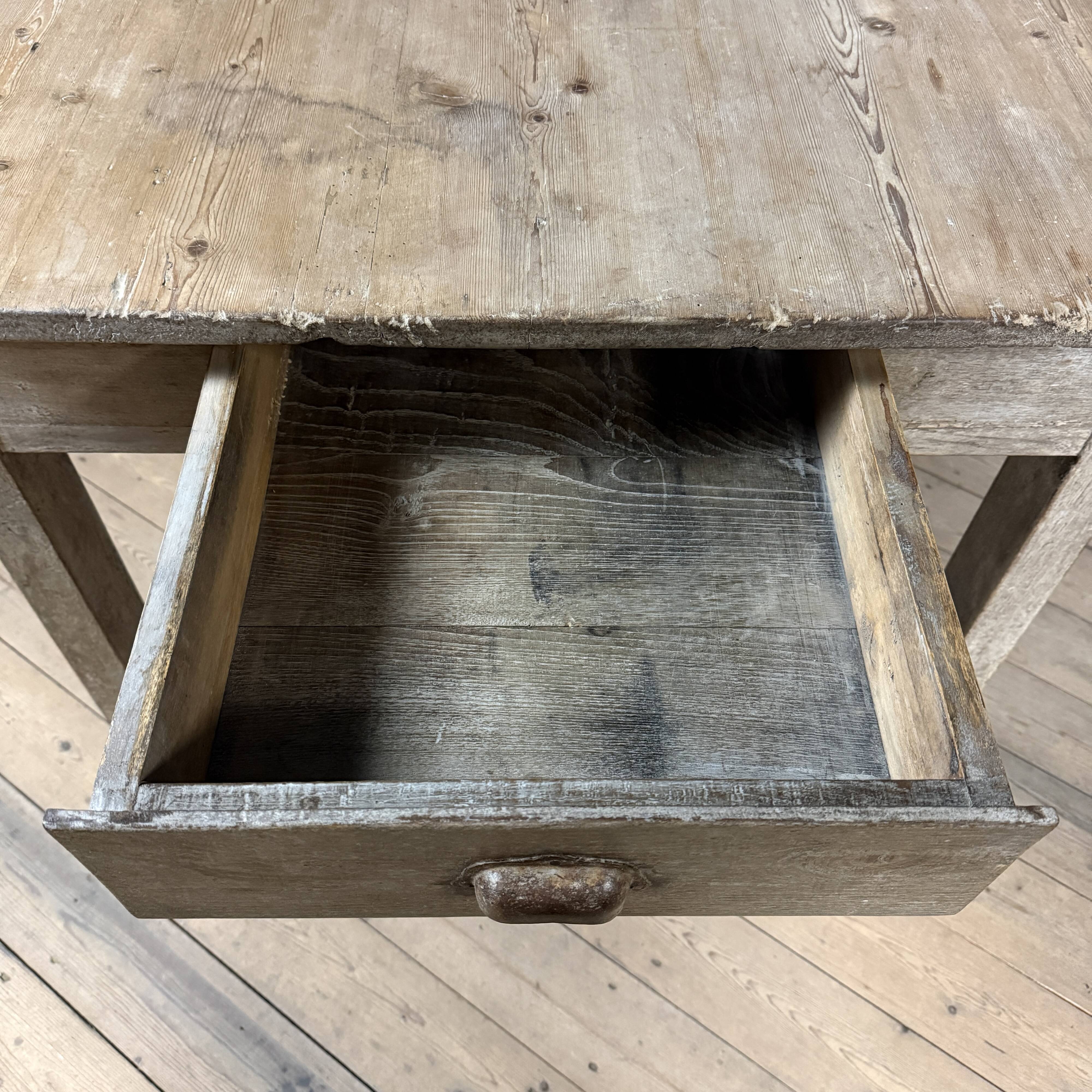 French farmhouse dining table with pine top and oak base