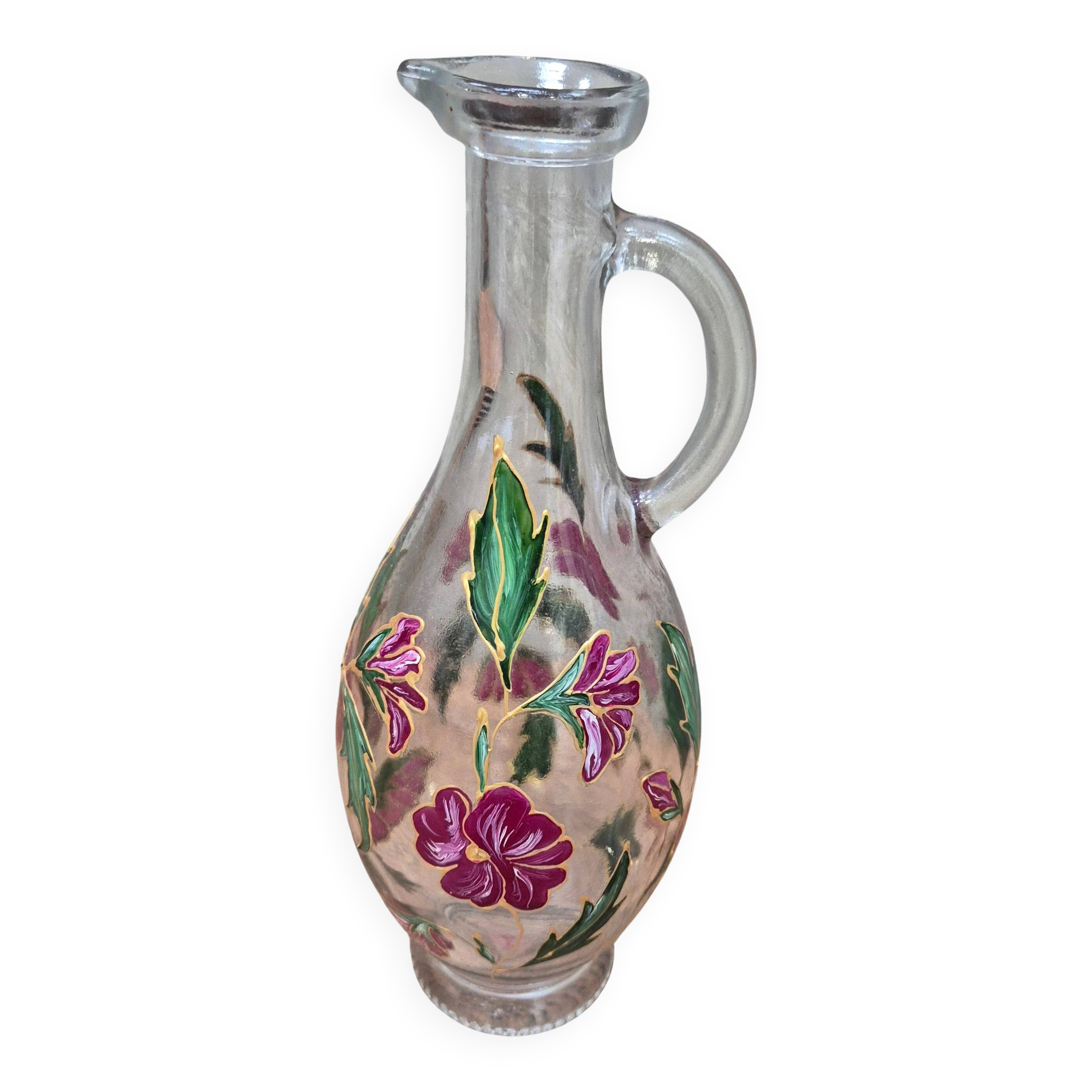 Painted glass carafe with flowers