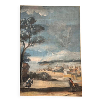 Watercolour on linen "Duel of Knights", French school, 18th century – France