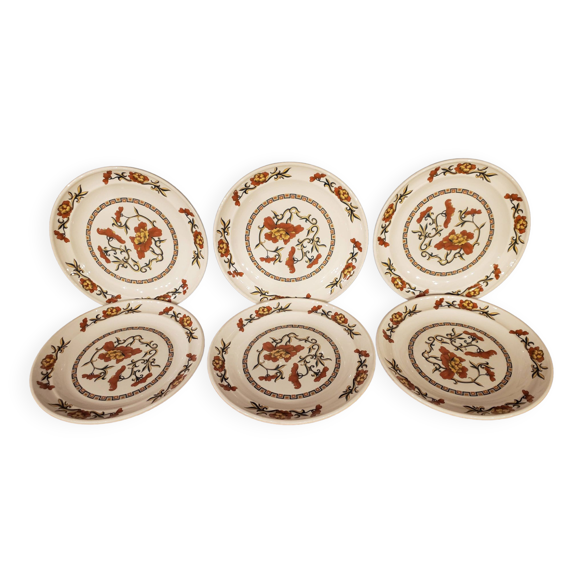 6 Syracuse Sarreguemines Flat Plates Flower Decor